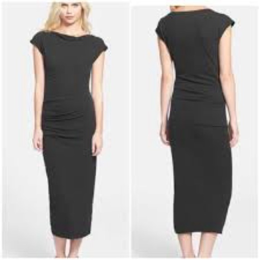 Standard James Perse Bateau Neckline Black Mini Scrunch T-Shirt Lagenlook Dress‎
